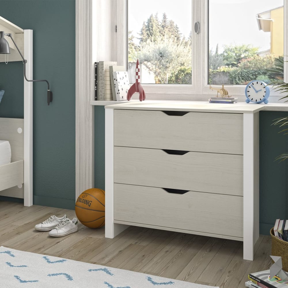 Commode 3 tiroirs blanche et gris clair - l88 x h80 x p43 cm - Maisons du Monde