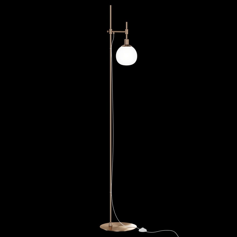 Lampadaire doré avec abat-jour en verre blanc et réglable en hauteur — vue 3