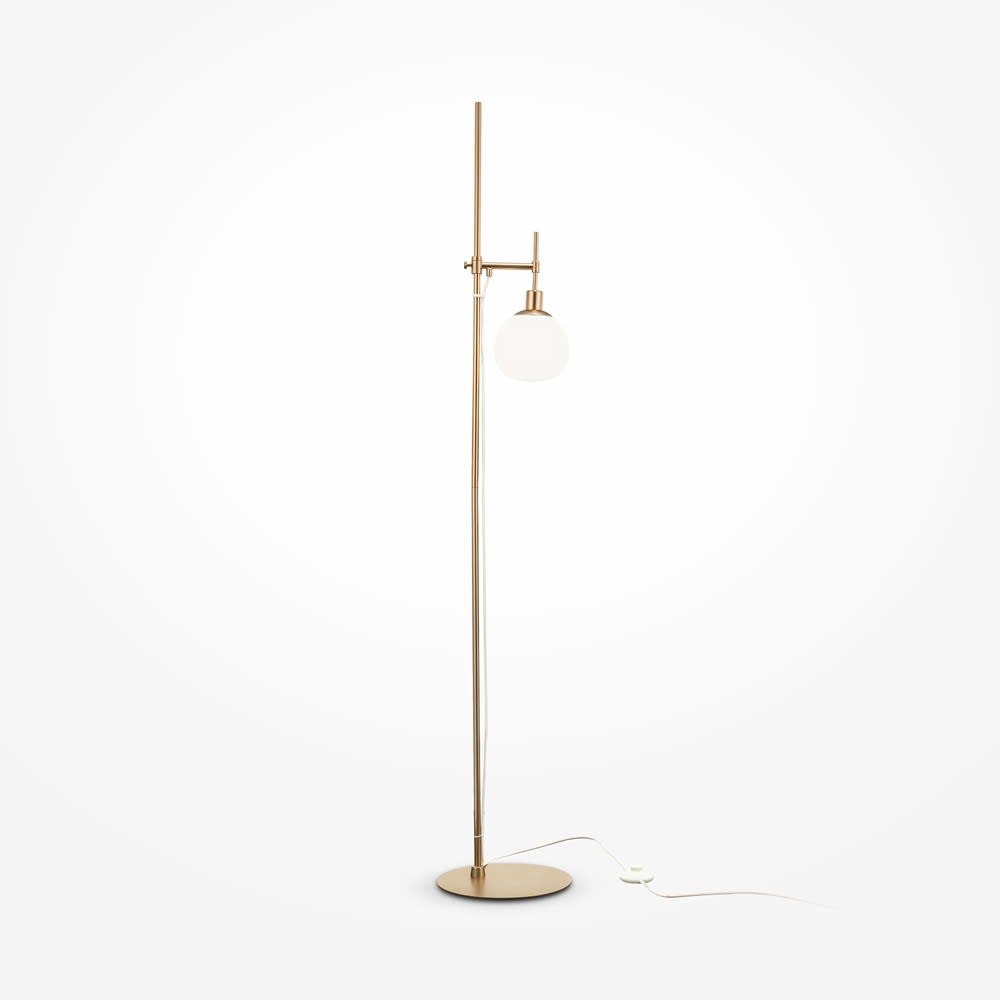 Lampadaire doré avec abat-jour en verre blanc et réglable en hauteur — vue 4