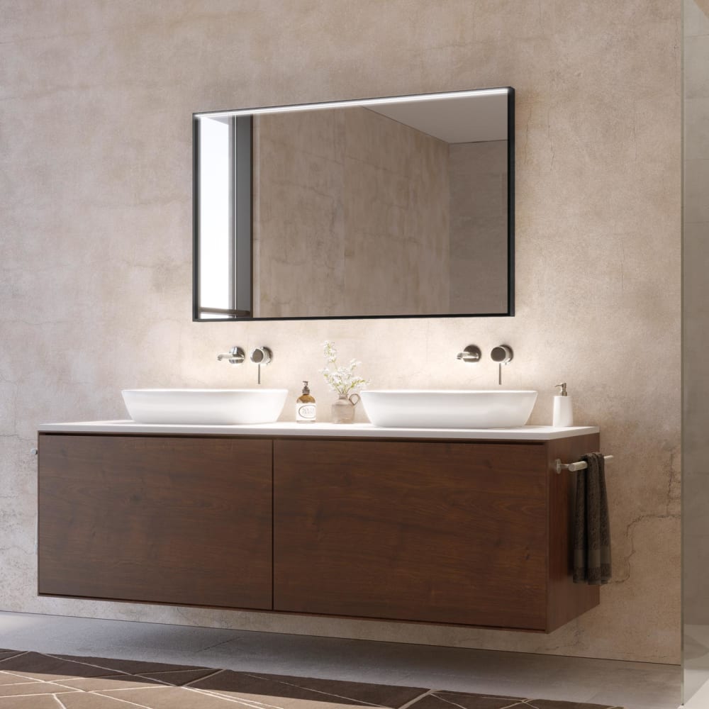 Specchio rettangolare da parete con LED e cornice nera 70x75x5.5