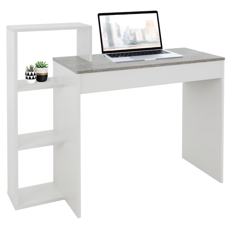 ML-Design Schreibtisch mit Regal 110x72x40 cm weiß/betonähnlich holz - Spanplatte