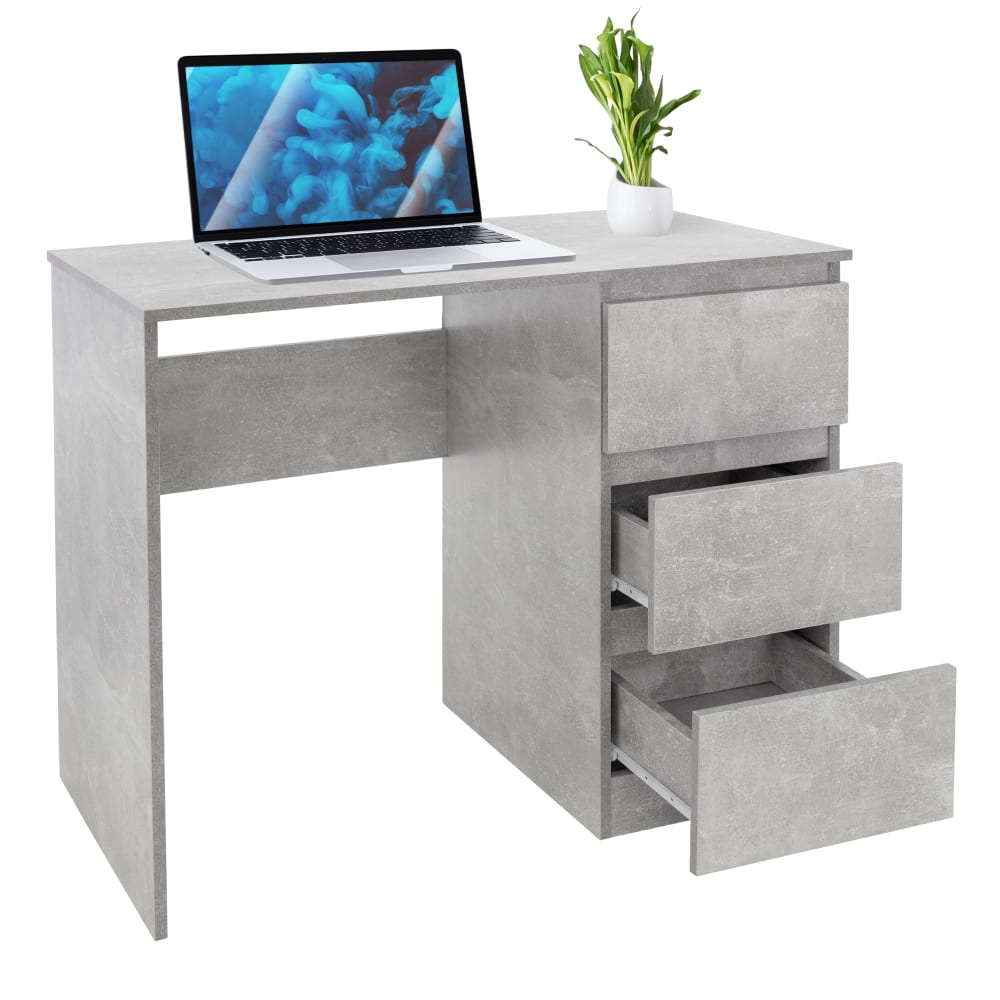 ML-Design Schreibtisch mit drei Schubladen 90x76x50 cm Grau aus Holz Grau Spanplatte