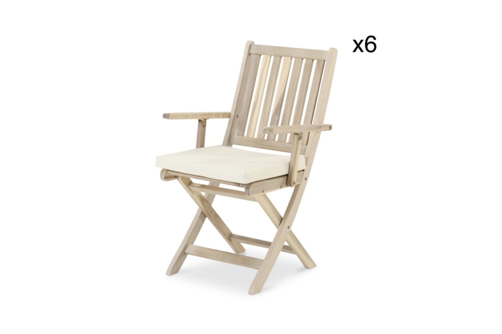 Pack de 6 sillas jardín plegables con brazos de madera color claro