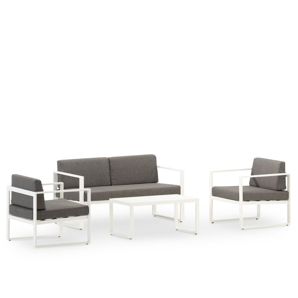 Ensemble de 4 places 1 canapé, 2 fauteuils et table en aluminium
