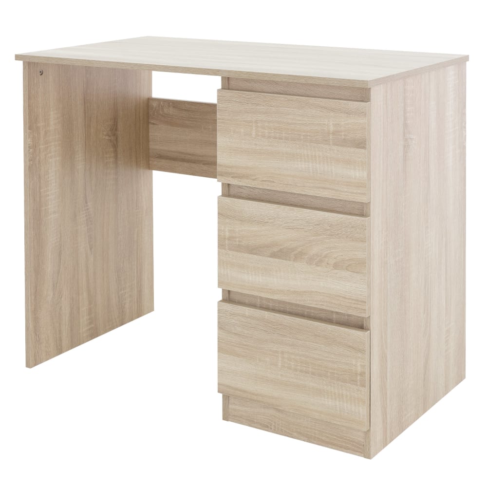 Escritorio con tres cajones 90x76x50 cm Madera de roble Sonoma