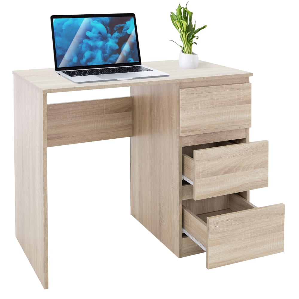 ML-Design Schreibtisch mit drei Schubladen 90x76x50 cm Eiche Sonoma holz Braun Spanplatte