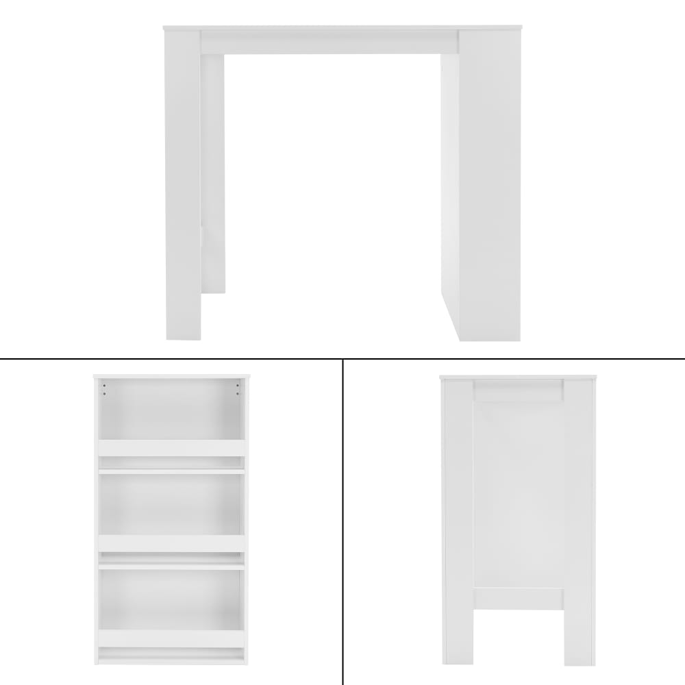 Mesa de bar con estante de 3 niveles 117x106x57 cm Madera blanca - Maisons du Monde