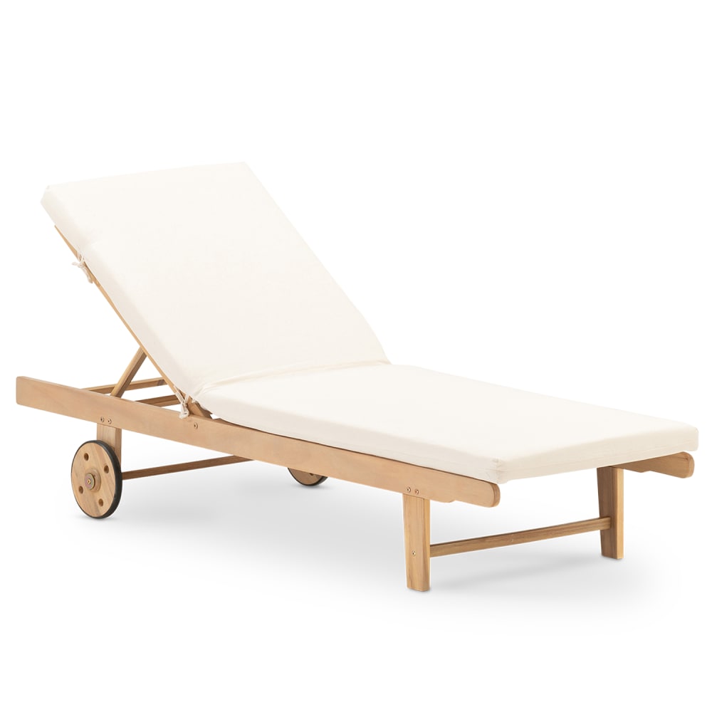 Chaise longue pour jardin avec roulettes et coussins