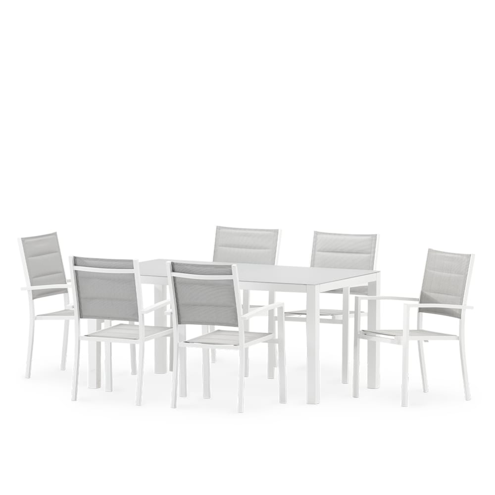 Table 160×90 et 6 chaises de jardin blanche