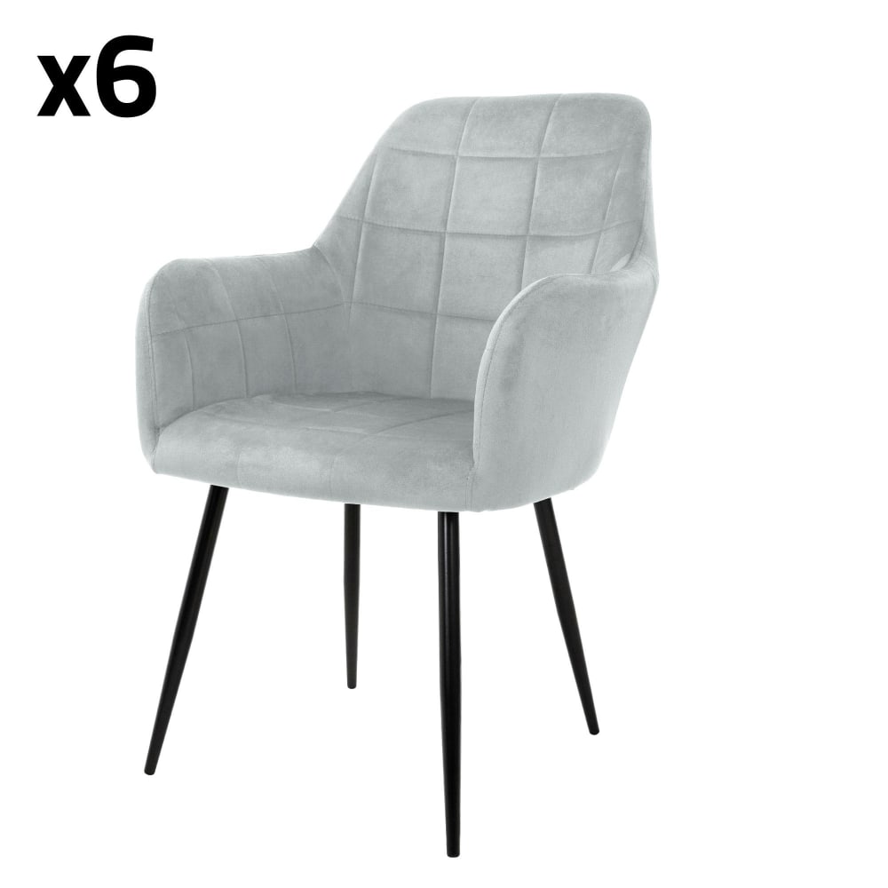 6x Sillas de comedor color gris tapizado con respaldo y apoyabrazos