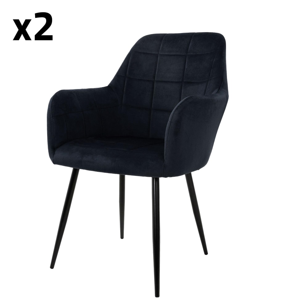 2x Sillas de comedor color negro en tapizado terciopelo estilo nórdico
