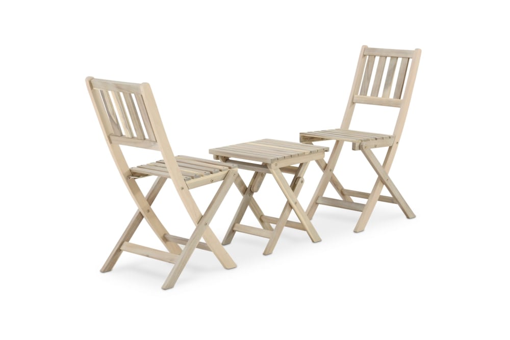 Defora Home Balkonset niedriger Beistelltisch + 2 Stühle ohne Armlehnen Braun Holz