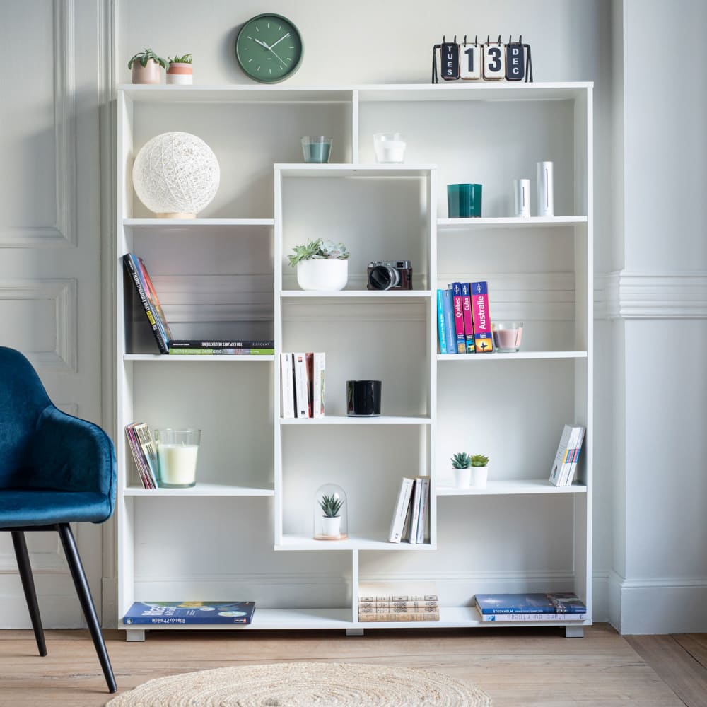 Bibliothèque 11 étagères multiformes blanche