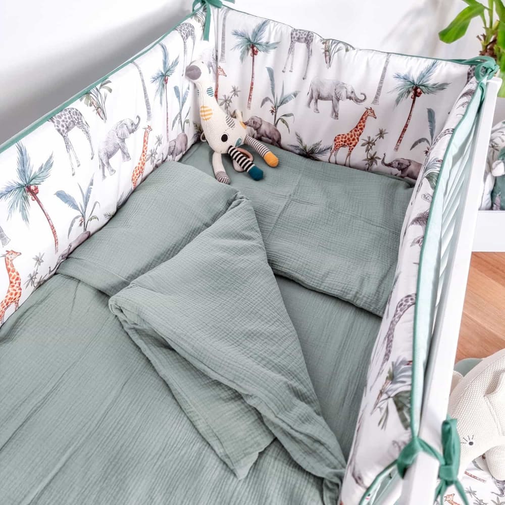 Sevira Kids Wendbarer baby-bettschutz abnehmbar baumwolle grün style exotic Baby -