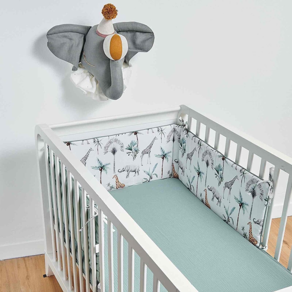 Protector cuna bebé reversible desenfundable algodón verde - Maisons du Monde