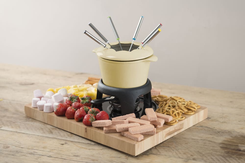 Service à fondue en fonte émaillée crème