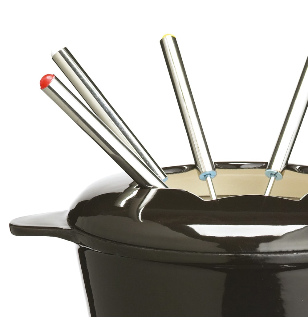 Service à fondue en fonte émaillé noire