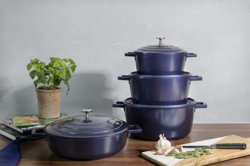 Cocotte 4L en fonte d'aluminium bleu 37 x 29 x 13