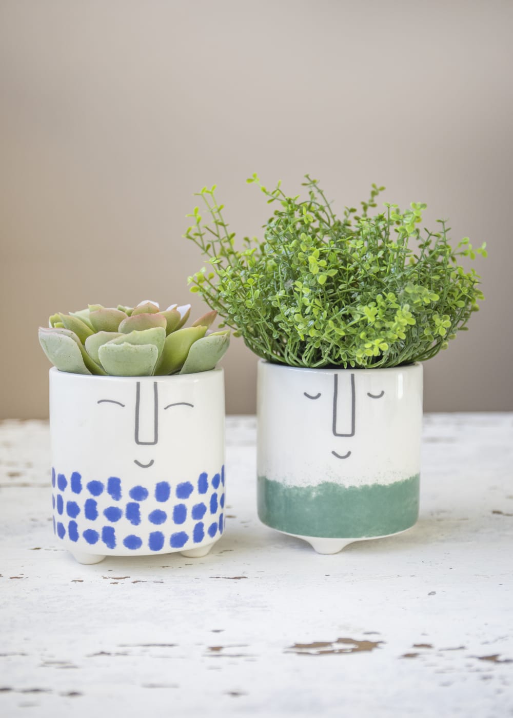 Cache pot de fleurs en céramique visages 2 pièces