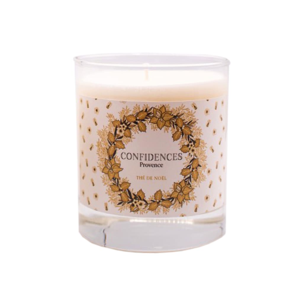 Confidences Provence Bougie parfumée thé de Noël fabriquée en Provence 280g Blanc Cire Décoration de Noël