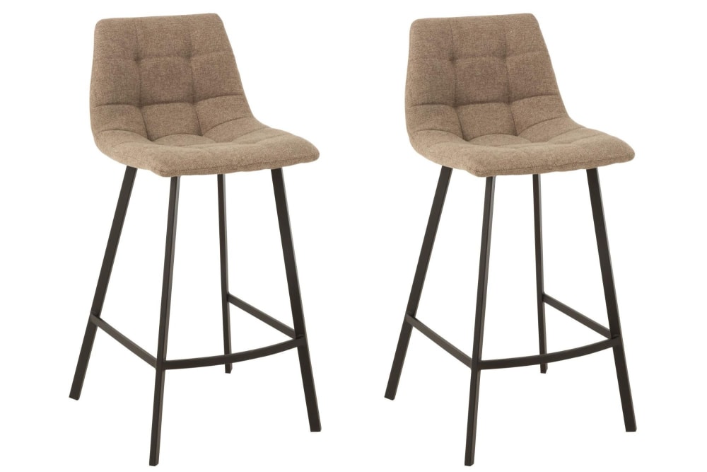 Lot+de+2+chaise+de+bar+en+tissu+et+en+metal+noir+beige