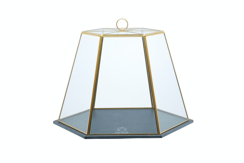Campana de cristal con plato de pizarra - transparente y negro