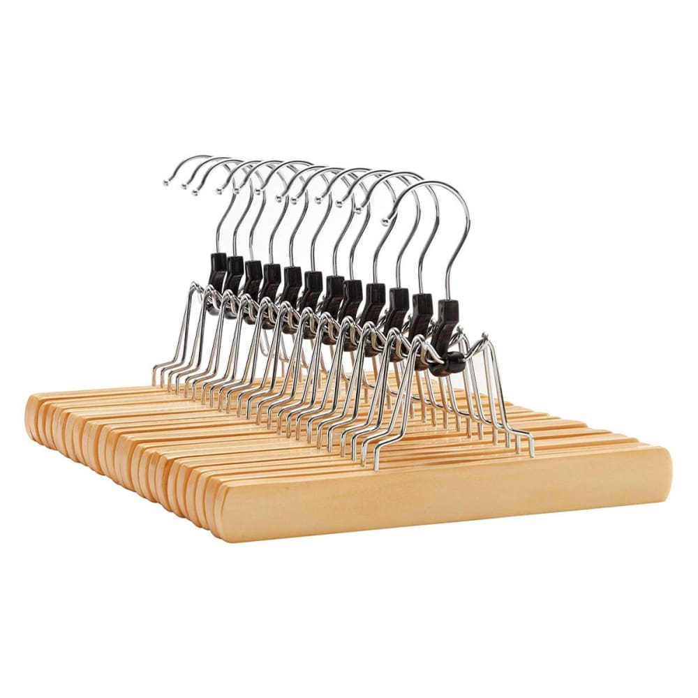 Lot de 12 cintres antidérapants avec pinces l25 cm - effet bois clair — Beyit