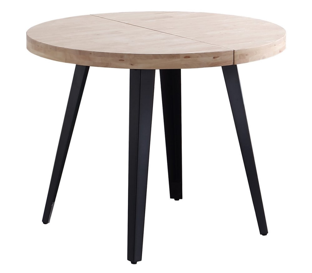 Table à manger ronde extensible chêne clair pieds acier noir D100