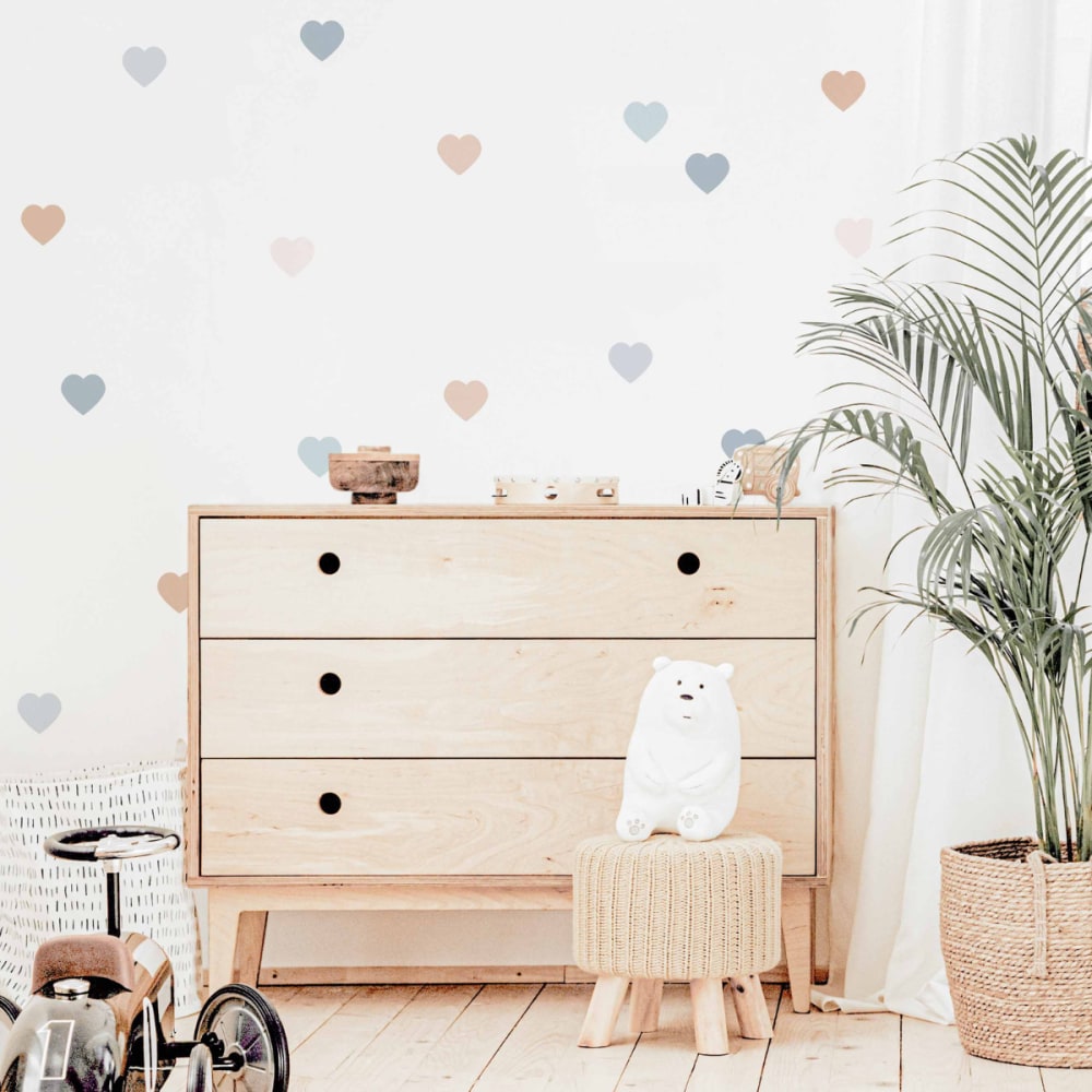 Stickers mureaux en vinyle coeurs bleu et beige - Maisons du Monde