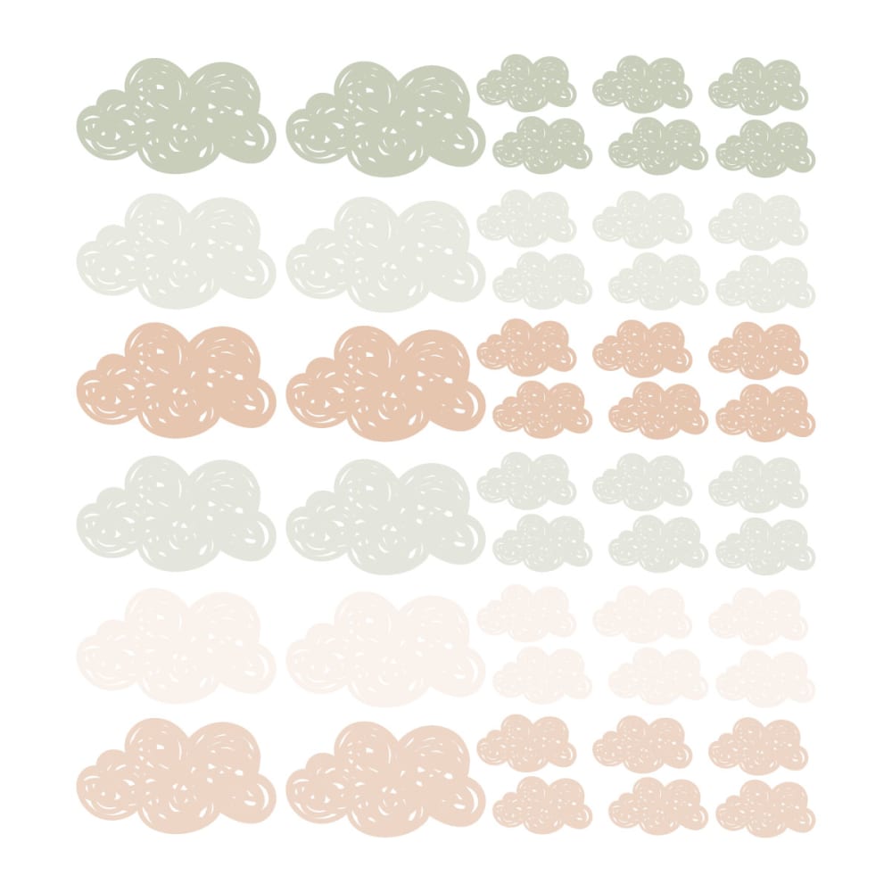 Decochic Stickers muraux en vinyle petits nuages vert et beige Vert Pva - Polyacétate De Vinyle - 21x30x0cm