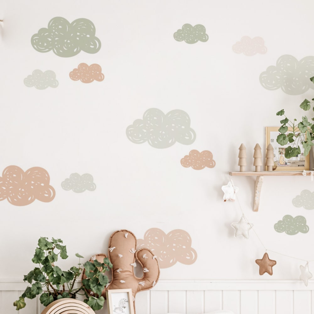 Stickers muraux en vinyle petits nuages vert et beige - Maisons du Monde