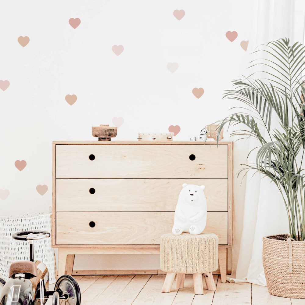 Stickers mureaux en vinyle coeurs rose et beige - Maisons du Monde