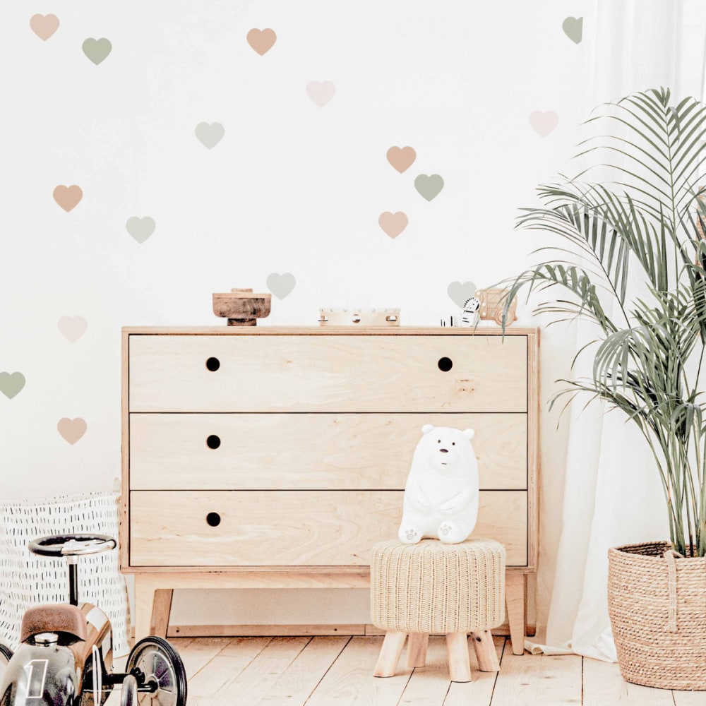 Stickers mureaux en vinyle coeurs vert et beige - Maisons du Monde