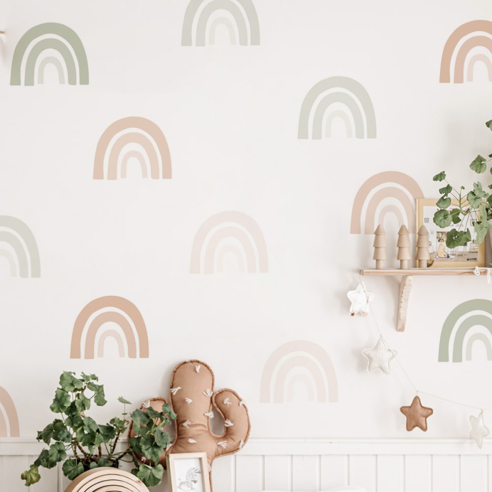 Stickers adesivi in vinile arcobaleni verde e beige - Decochic