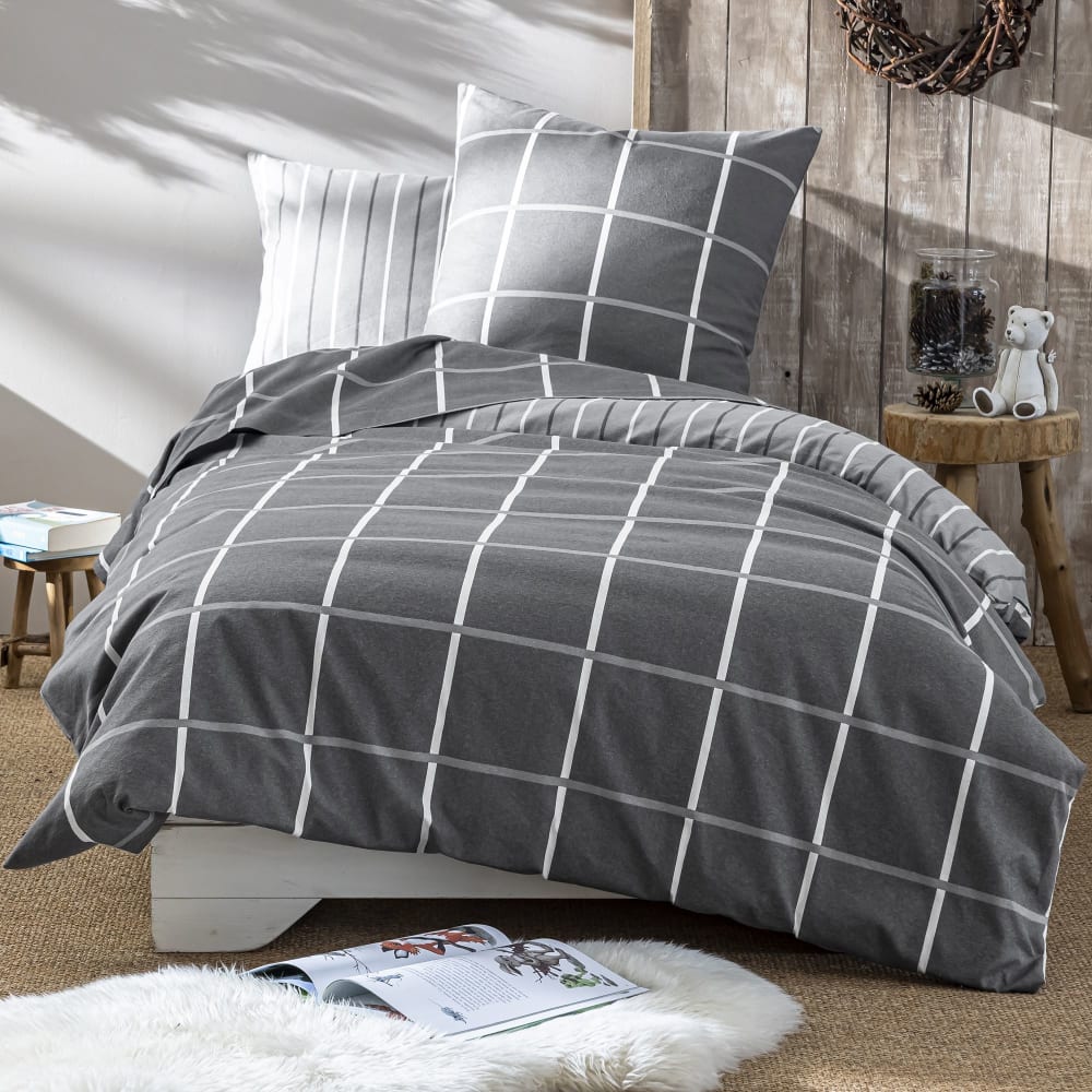 Drap-housse en coton gris foncé 140x190x28cm