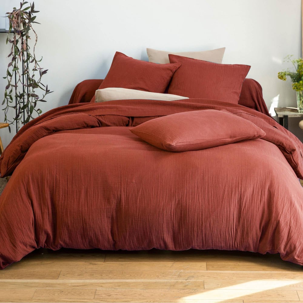 Taie sac en coton orange terracotta 65x65cm — vue 3