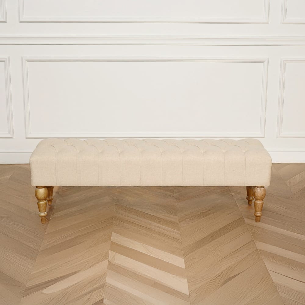 Bout de lit capitonné, style romantique, en chêne ficelle - Maisons du Monde