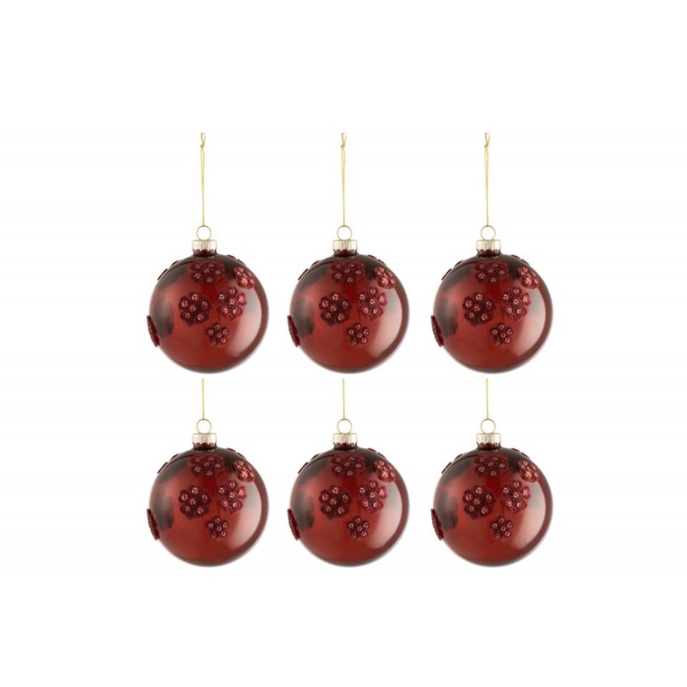 Caja de 6 bolas de navidad de vidrio bordeaux 8x8x8 cm