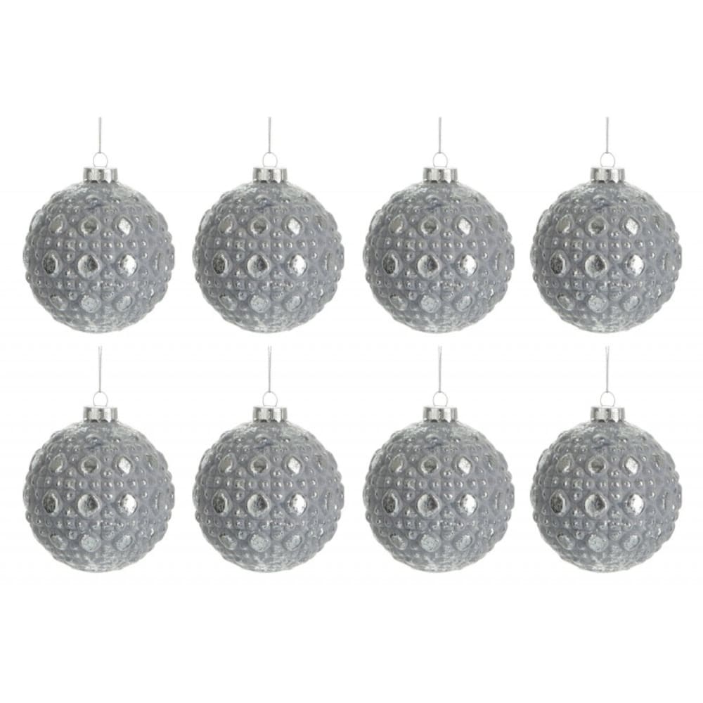 Caja de 8 bolas de navidad de vidrio gris de 8x8x8 cm