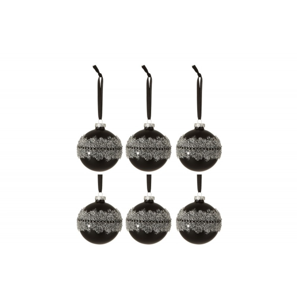 Caja de 6 bolas de navidad de vidrio negro de 8x8x8 cm