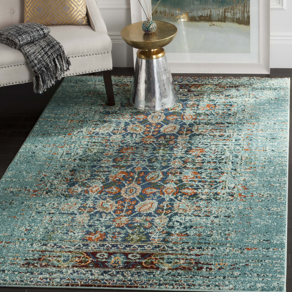 Boho Chic Polypropylen-Teppich in Blau/Mehrfarbig, 201 x 279 cm -
