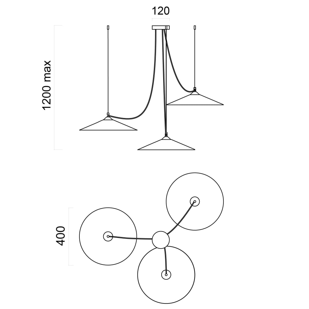 Suspension métal noir mat et feuille argent interne 3x E27