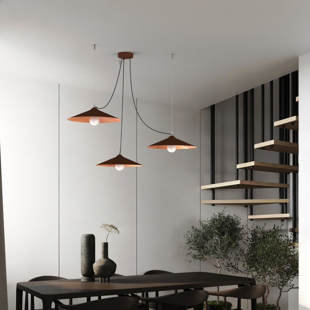 Suspension métal noir mat et feuille argent interne 3x E27 — vue 4