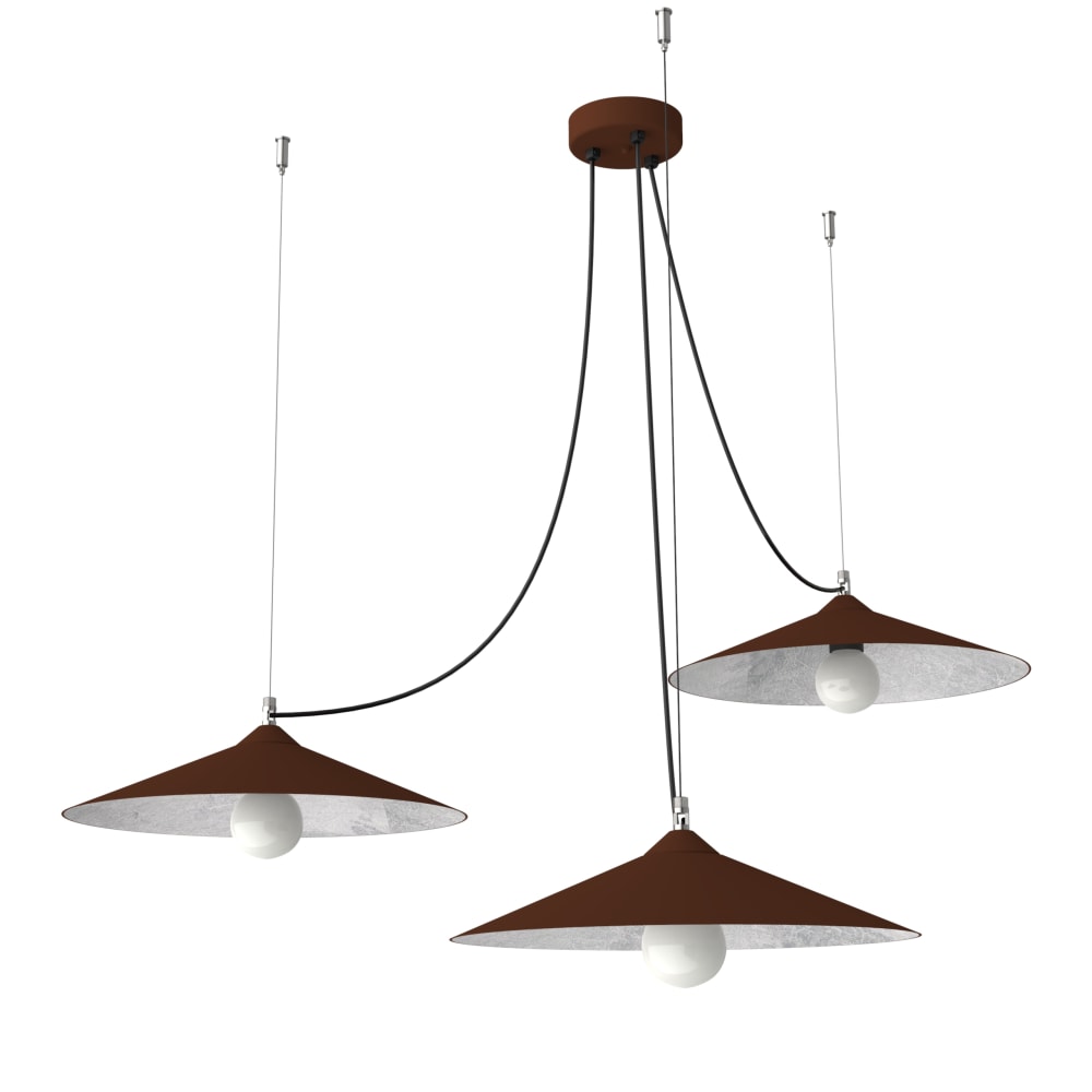 Suspension en métal marron et feuille argent interne E27 Suspension en métal marron et feuille argent interne E27