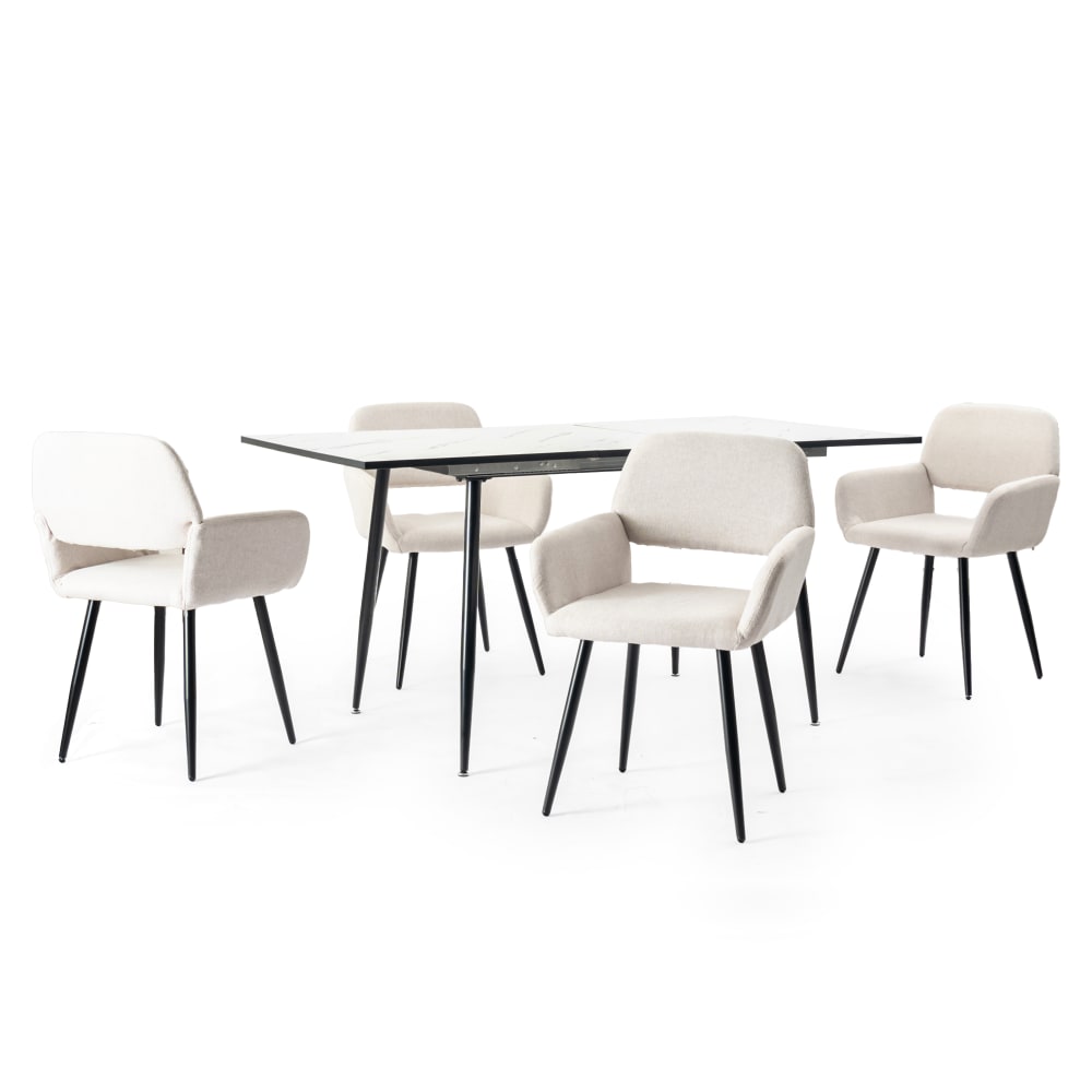 Ensemble table extensible effet marbre blanche 120-160 et 4 chaises