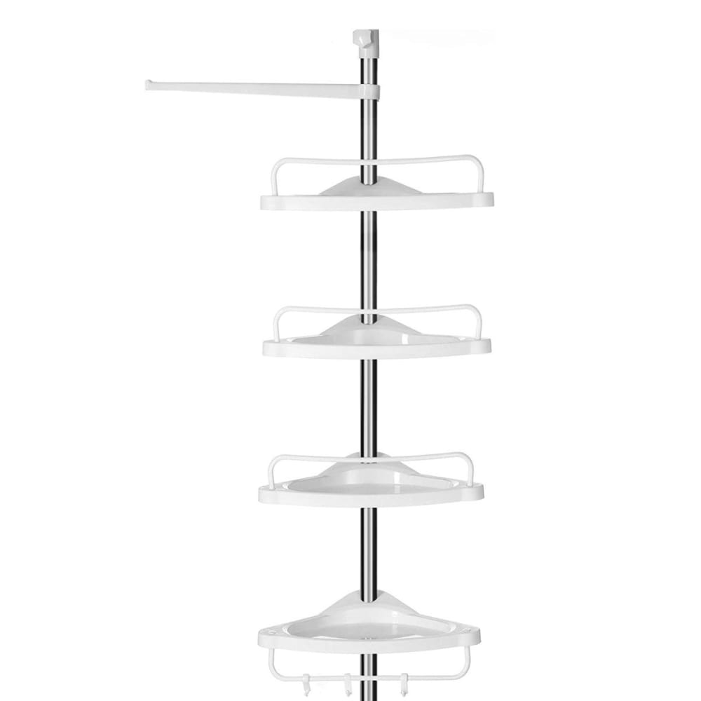 Etagère d'angle réglable blanc et métal avec 4 plateaux et 3 crochets — Beyit