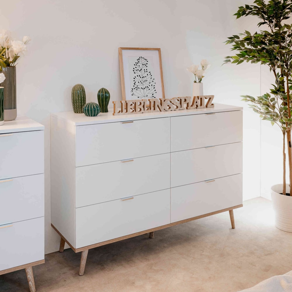 Commode effet bois blanc, 6 tiroirs - Maisons du Monde