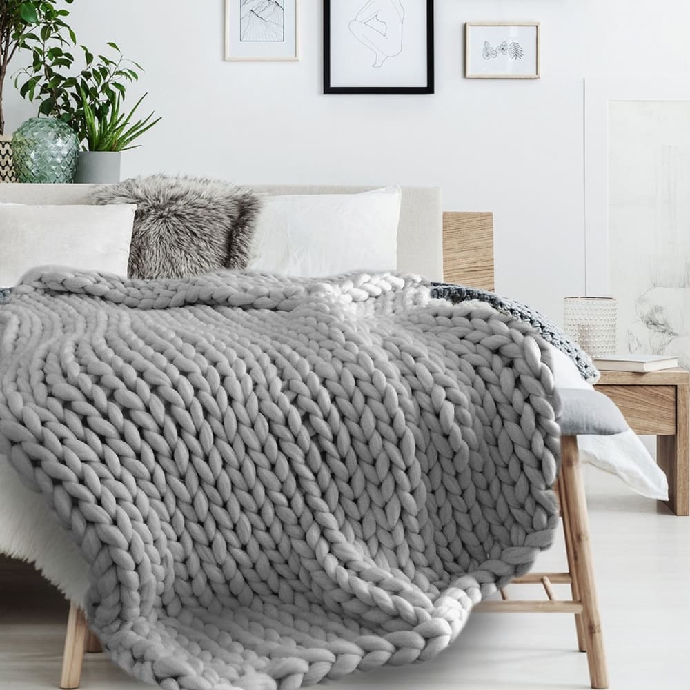 Plaid grosse maille en acrylique150x120 cm gris - Maisons du Monde
