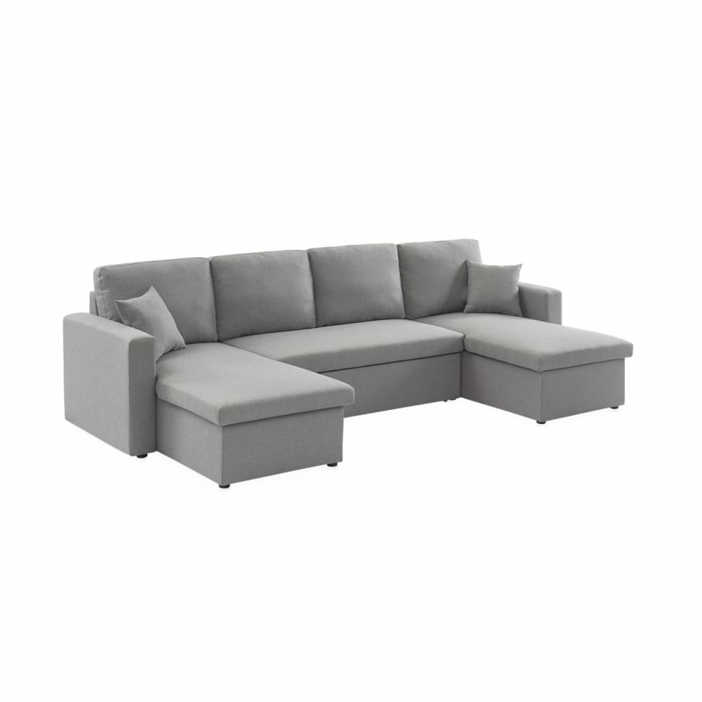 Canapé panoramique convertible en tissu gris clair