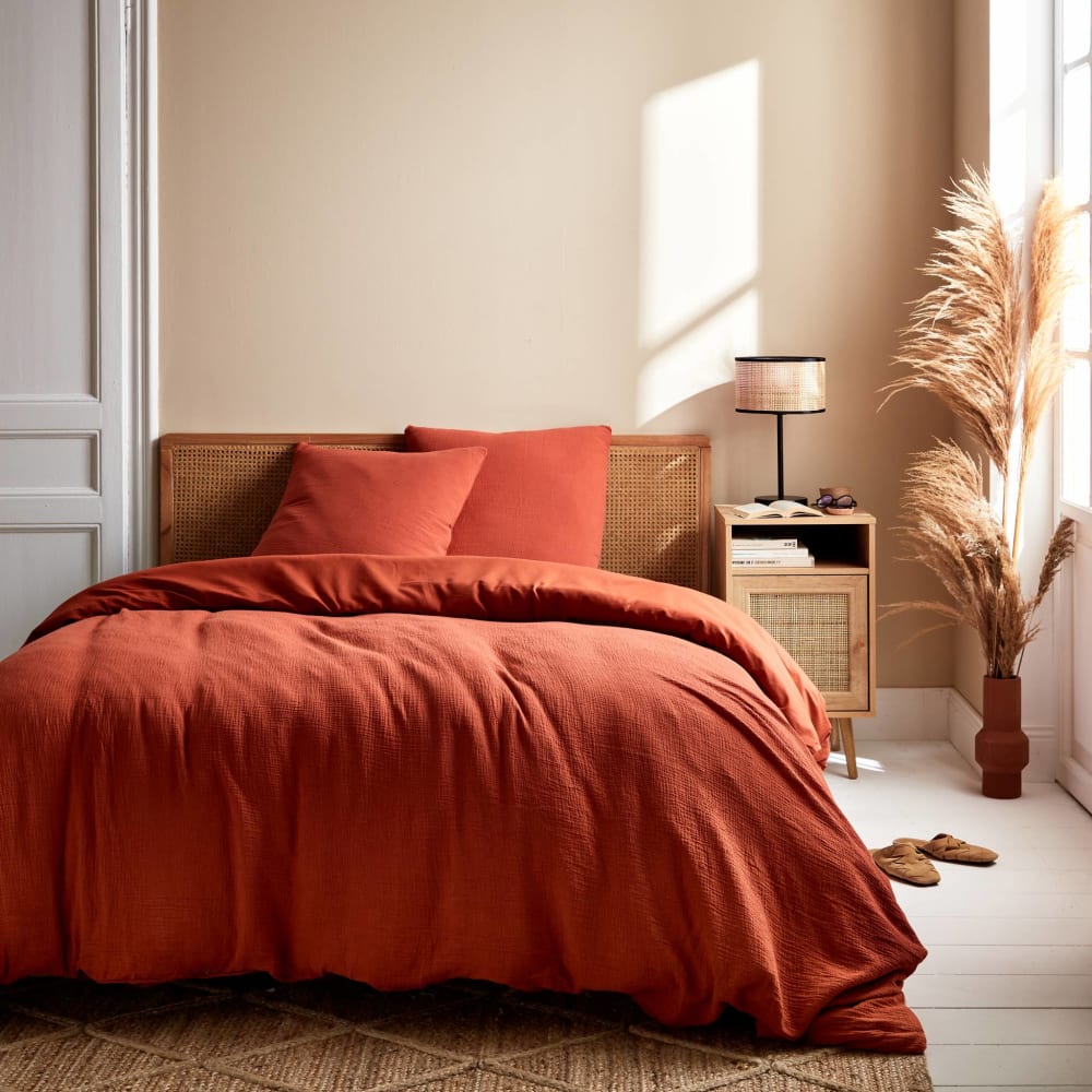 Parure de lit gaze de coton ocre 240x220cm